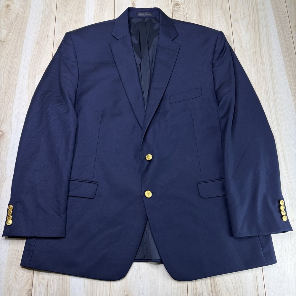 Lauren Ralph Lauren Gold Button Navy Blue Twill Wool Blazer Mens Size 48R
